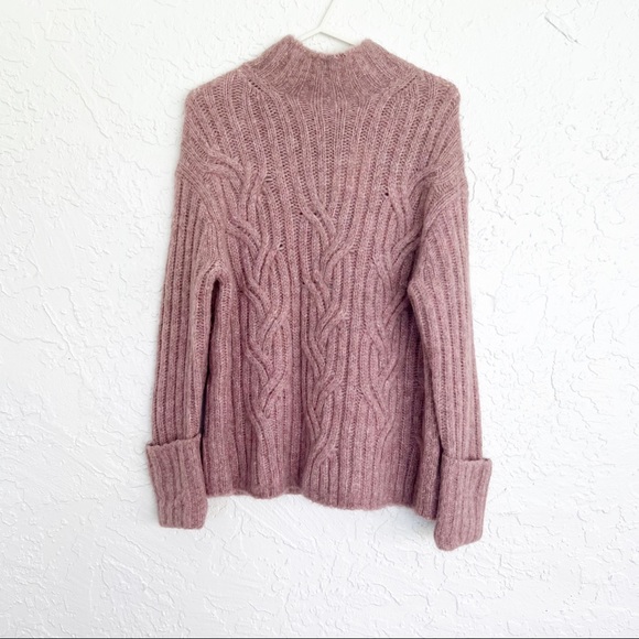 Vince Mirrored Cable Knit Turtleneck Sweater in Rose Womens size XS - Picture 4 of 7